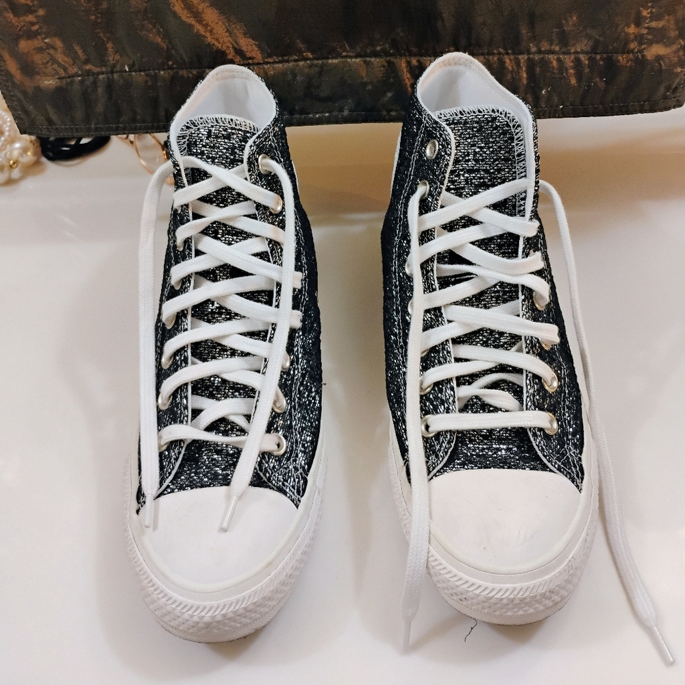 Converse Black Sparkle Sneakers  Man/Women's - Picture 2 of 12